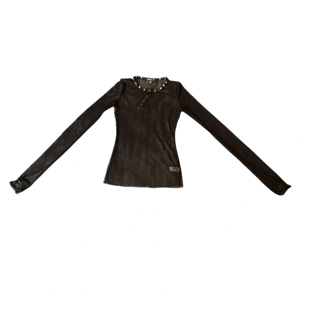 NWT CURRENT MOOD BLACK STUDDED MESH LONG SLEEVE TOP – SIZE M DOLLS KILL - Picture 9 of 13